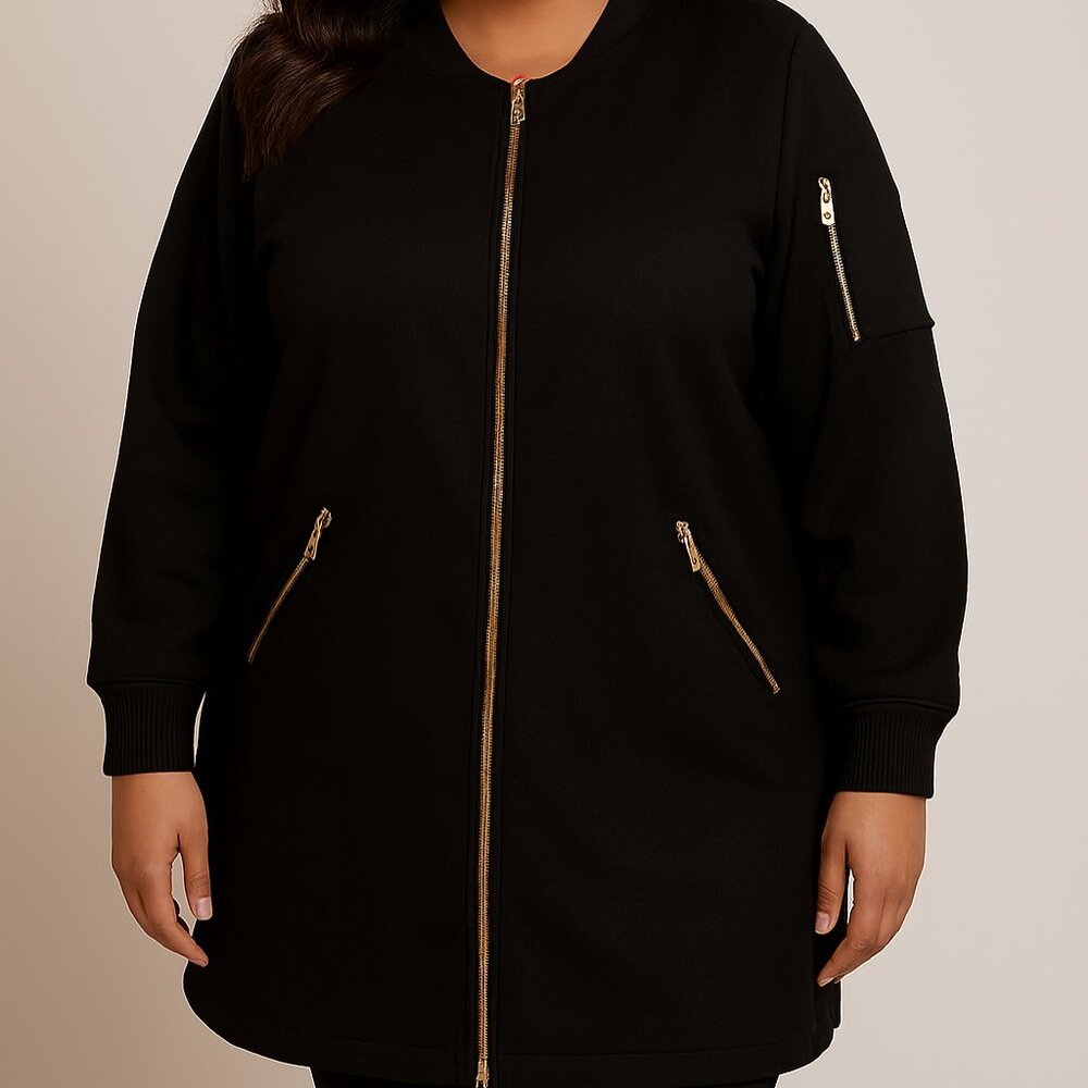 Love & Legend Classic Black Longline Full Zip Coat Size 1X
